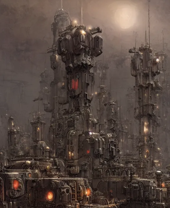 Prompt: a fortified steampunk military base with giant artillery cannons, by HR Giger and Beksiński and Stephan Martiniere , 4k resolution, detailed, trending on artstation