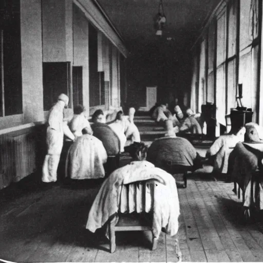 Image similar to patients in an insane asylum, 1910s