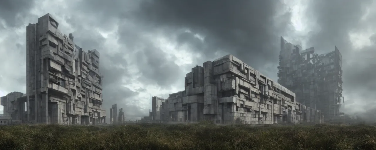 Prompt: brutalist architecture, metal, mist, sunny weather, clouds, shiny lighting, vibrant, trending on Artstation, 8k, highly realistic, hyper detailed, unreal engine 5, IMAX quality, photorealistic, cinematic, epic lighting, in the style of Gerald Brom and Ted Nasmith