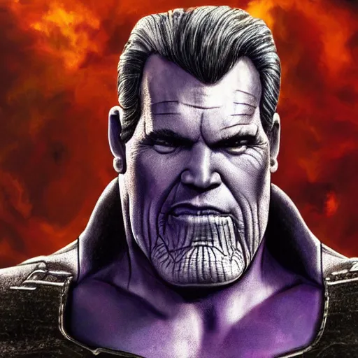 Prompt: a picture of bruce campbell who looks like thanos, portrait, infinity wars, ultra realistic, 4 k, ultra high def