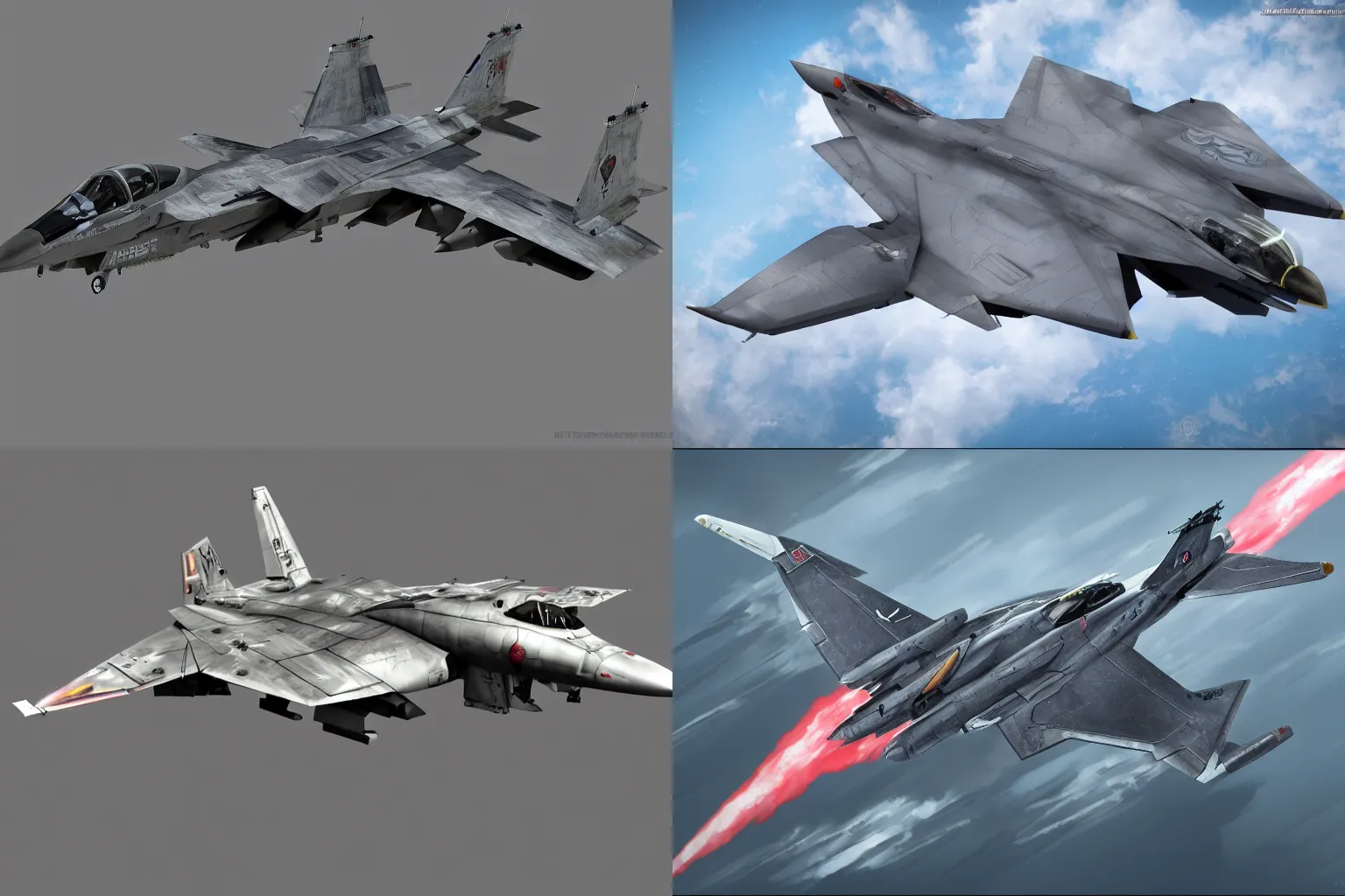 Prompt: japanese scifi fighter jet, realistic, tomcat raptor hornet falcon, digital art, trending on artstation, detailed