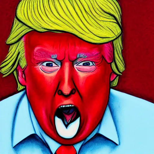 Image similar to portrait of donald trump eating a red crayon