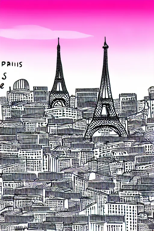 Image similar to skyline of paris, illustration, in the style of katinka reinke