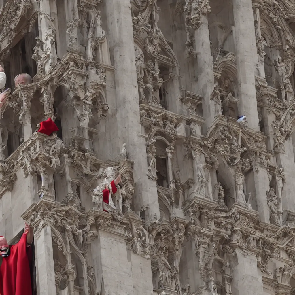 Prompt: cardinal george pell as the pope, giving a blessing from the papal balcony, photorealistic HD UHD 8k