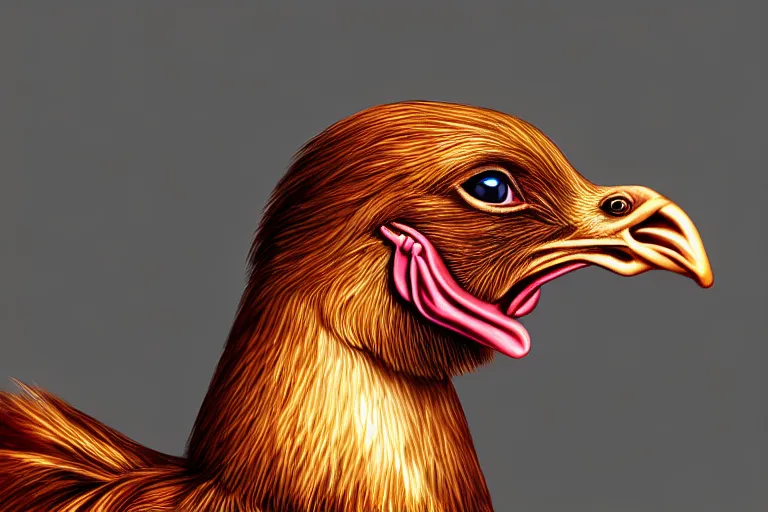 Prompt: a digital painting of a single chicken - dog hybrid, hyperealism, award winning, stunning, trending on art - sation, highly detailed, cinematic lighting, 8 k, hd