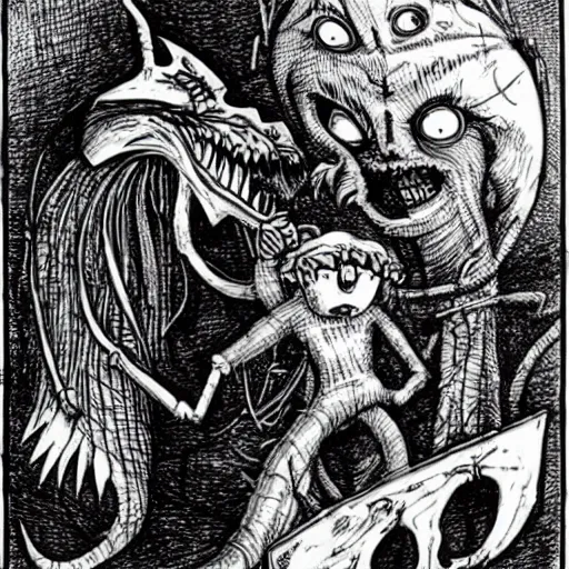 Prompt: beware the jabberwock, my son! the jaws that bite, the claws that catch! | lewis carroll and hp lovecraft with doctor seuss and hr giger