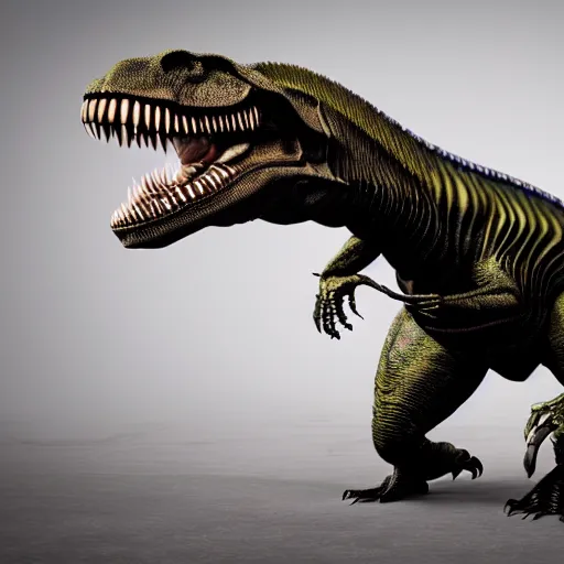 Image similar to a t-rex as an ophidian alien, photorealistic, octane render, !!!coherent like Dall-E 2!!!, award-winning