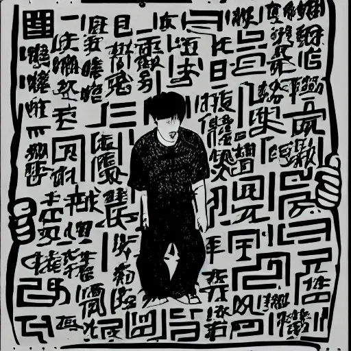 Image similar to chinese men in a prison, heart kidney lungs, in the style of daniel johnston and outsider art, 4k, overlaid with chinese text