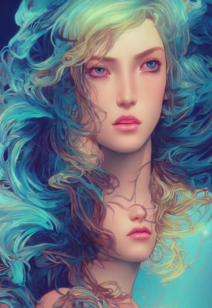 Image similar to beautiful, young woman, detailed gorgeous face, vaporwave aesthetic, synthwave, colorful, psychedelic, broken beaten, sadness, crying, artstation, concept art, smooth, extremely sharp detail, finely tuned detail, ultra high definition, 8 k, unreal engine 5, ultra sharp focus, illustration, art by artgerm and greg rutkowski and alphonse mucha