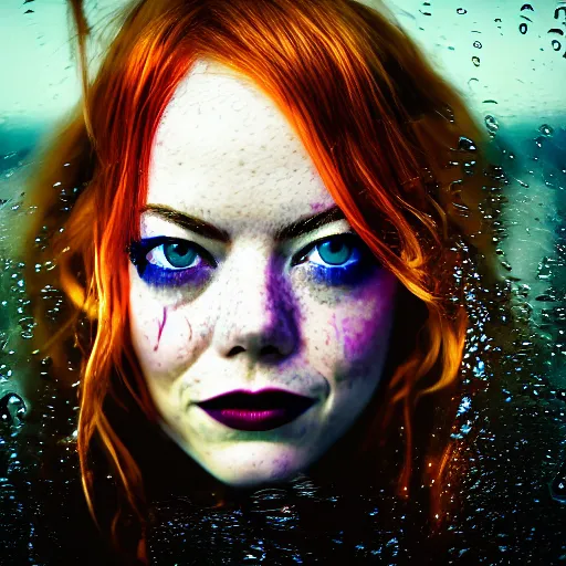 Image similar to Emma Stone as a mermaid, grungy, unkept hair, glowing eyes, modelsociety, wet from rain, radiant skin, huge anime eyes, bright on black, dramatic, studio lighting, perfect face, intricate, Sony a7R IV, symmetric balance, polarizing filter, Photolab, Lightroom, 4K, Dolby Vision, Photography Award