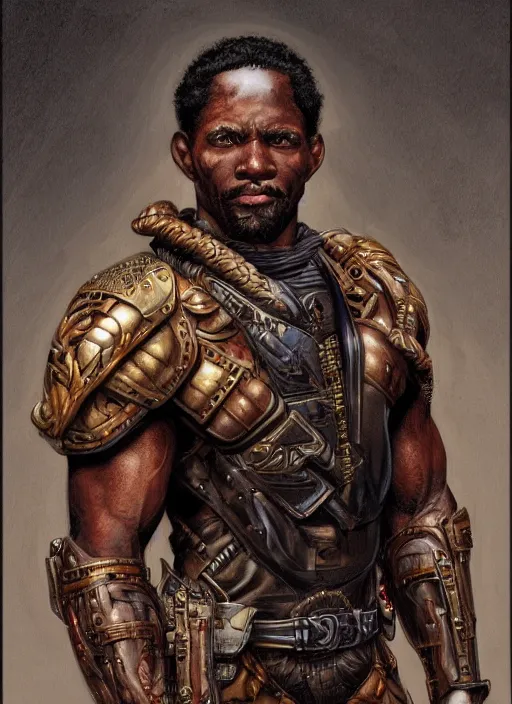 Prompt: a ruggedly handsome african american hero, intricate, elegant, highly detailed, centered, digital painting, artstation, concept art, smooth, sharp focus, illustration, art by artgerm and donato giancola and Joseph Christian Leyendecker