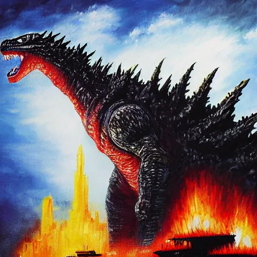 Prompt: godzilla heisei painting