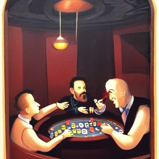 Image similar to amongus playing poker in a smokey barroom