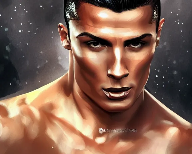 Image similar to A strong magician who looks like cristiano ronaldo, fantasy art, in the style of tony start, illustration, epic, fantasy, intricate, elgant, amazing detail, digital painting, artstation, concept art, smooth, sharp focus