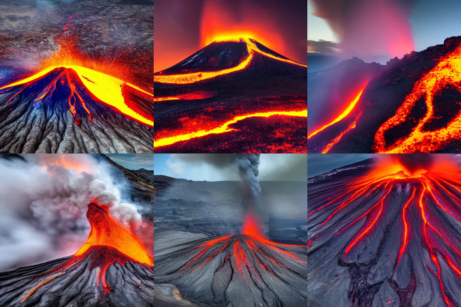 Prompt: photograph of a volcano eruption, beautiful lava flow, 4k, HDR