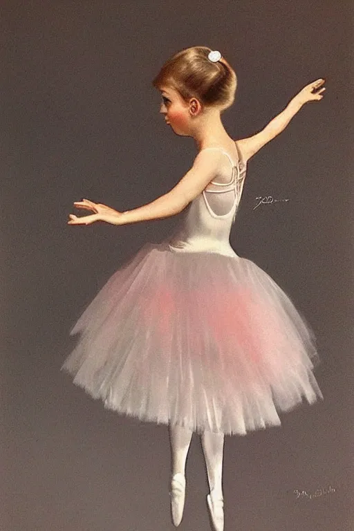 Prompt: beautiful digital oil vintage ballerina girl by Jean Maio 60s