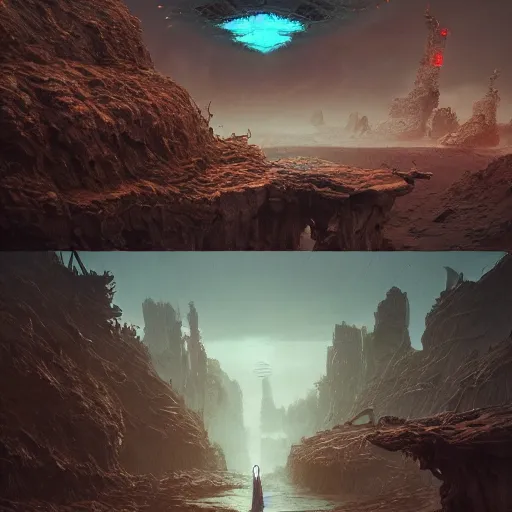 Image similar to the end of time, intricate, abstract, magical, wacky, dreadful, horror, bizzare, dystopian, concept art by Tooth Wu, by WLOP, by Beeple, by Dan Mumford, by Greg Rutkowski, Octane Render, digital painting highly detailed, trending on Artstation