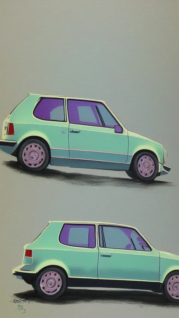 Prompt: rococo painting of a 1 9 8 0 s vw golf, pastel colour palette, iridescent