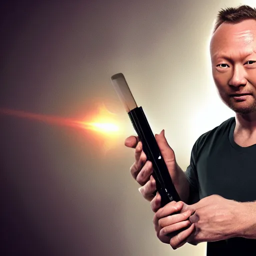 Prompt: limmy holding element 1 1 5, realistic, wide shot, dramatic lighting, hyper realistic, high quality, highly detailed, hd, beautiful, cinematic, 8 k, unreal engine, facial accuracy, symmetrical,