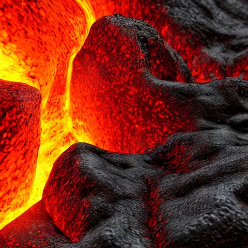 Image similar to close up of the crusty surface of lava, with the lava glowing from underneath, 8k, octane render, ultra realistic, trending on artstation,