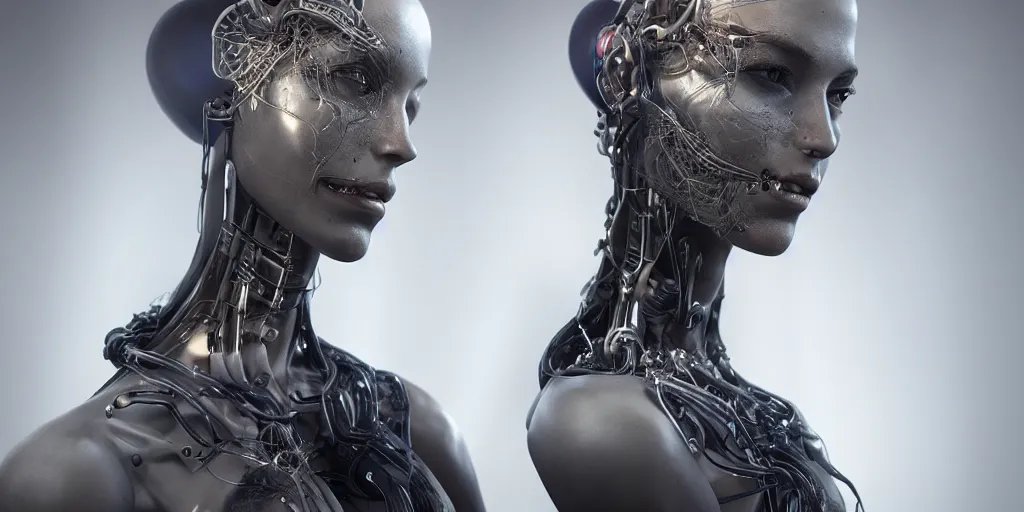 Prompt: hyper realistic photography of a beautiful cyborg female, intimate holding close, in the style of beth cavener, jin kagetsu, wlop, westworld, highly detailed, intricate filigree, symmetry, masterpiece, concept art, highkey lighting, ambient lighting, octane render, 8 k, artstation