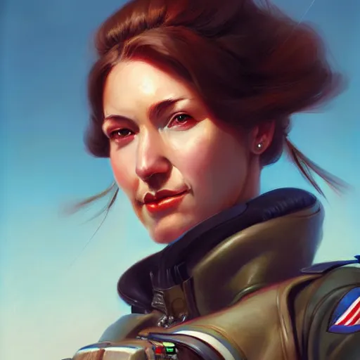 Image similar to Portrait of a charming lady fighter pilot, highly detailed, digital painting, artstation, concept art, smooth, sharp focus, illustration by Artgerm and Greg Rutkowski