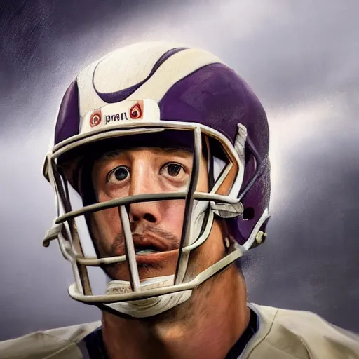 Image similar to Case Keenum, artstation hall of fame gallery, editors choice, #1 digital painting of all time, most beautiful image ever created, emotionally evocative, greatest art ever made, lifetime achievement magnum opus masterpiece, the most amazing breathtaking image with the deepest message ever painted, a thing of beauty beyond imagination or words, 4k, highly detailed, cinematic lighting