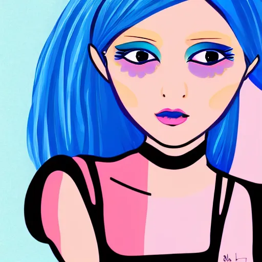 Prompt: blue hair girl by anna cattish, character design animation