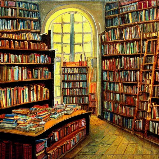 Image similar to magic victorian bookshop painting