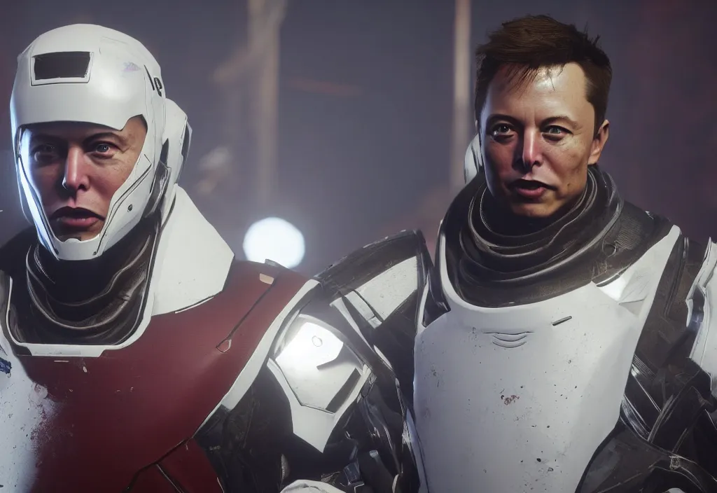 Image similar to elon musk in destiny 2, elon musk in the video game destiny 2, gameplay screenshot, close up, 3 d rendering. unreal engine. amazing likeness. very detailed.