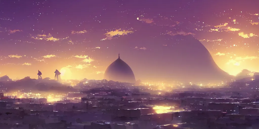 Image similar to arabian night landscape by makoto shinkai