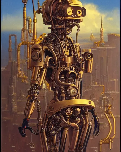Image similar to steampunk cyborg by ralph mcquarrie and frank lloyd frank lloyd and bruce pennington and ted nasmith