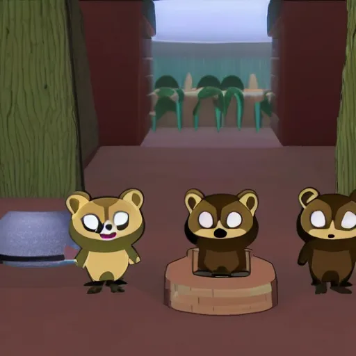 Image similar to tom nook gets trapped in the black lodge from twin peaks