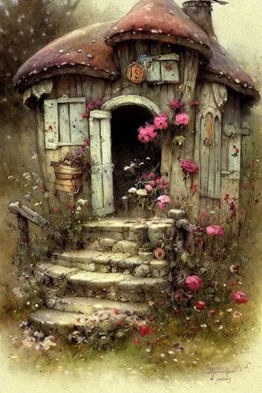 Image similar to (((((1950s fairy tale gypsy cottage . muted colors.))))) by Jean-Baptiste Monge !!!!!!!!!!!!!!!!!!!!!!!!!!!