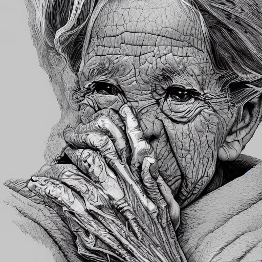 Prompt: hyper-detailed digital painting old woman i by kim jung gi