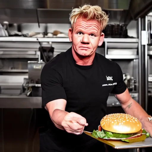 Prompt: Gordon Ramsay as a Burger king worker
