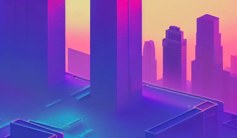 Prompt: a beautiful, sharp focus, and immaculate overcast futuristic isometric seattle cityscape. vaporwave ombre rendering. outrun style. trending on artstation. recommended for you behance. by chris moore. by edward hopper. beeple colors. ambient occlusion. digital matte painting. metropolis filmic. gotham city.