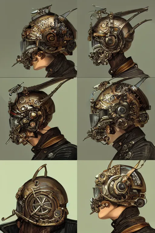 Image similar to steampunk helmet fantasy art mask robot ninja stylized digital illustration sharp focus, elegant intricate digital painting artstation concept art global illumination ray tracing advanced technology chaykin howard and campionpascale and cooke darwyn and davis jack