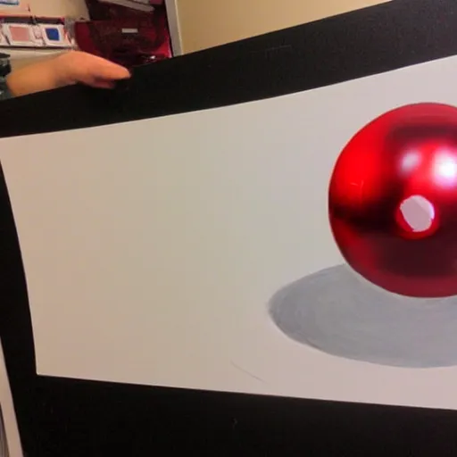 Prompt: chrome spheres on a red cube, drawn with dry-erase marker