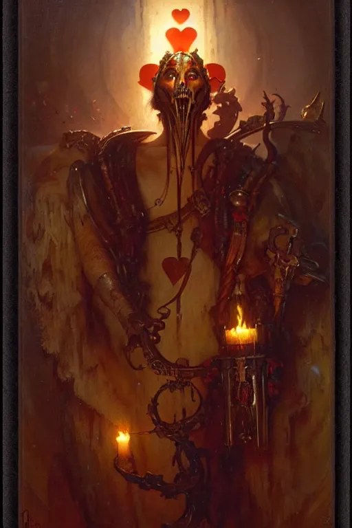 Prompt: the jack of hearts by gaston bussiere, bayard wu, greg rutkowski, giger, maxim verehin