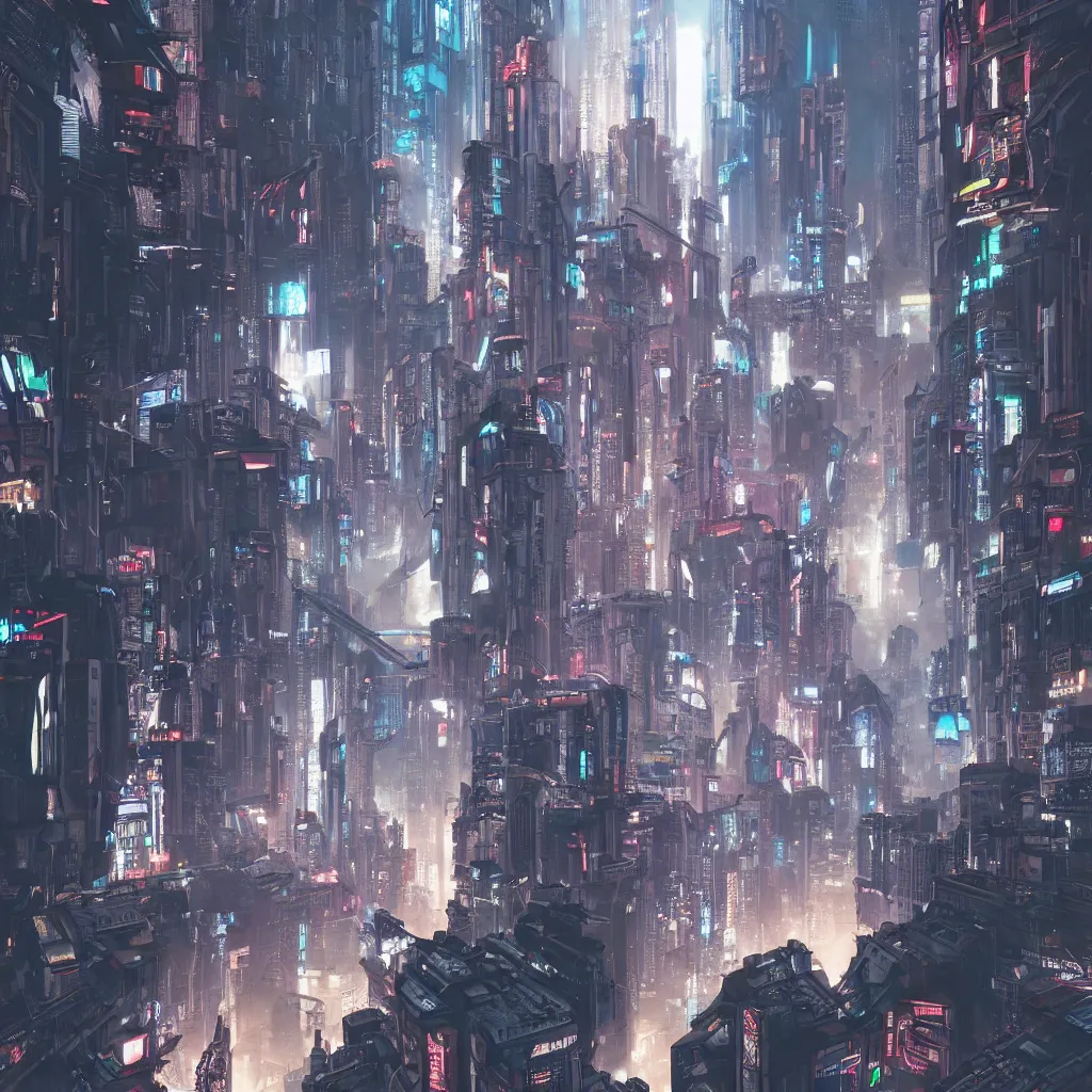 Prompt: cyberpunk city being invaded by mechanical angels, photorealistic, concept art, landscape, environment, atmospheric