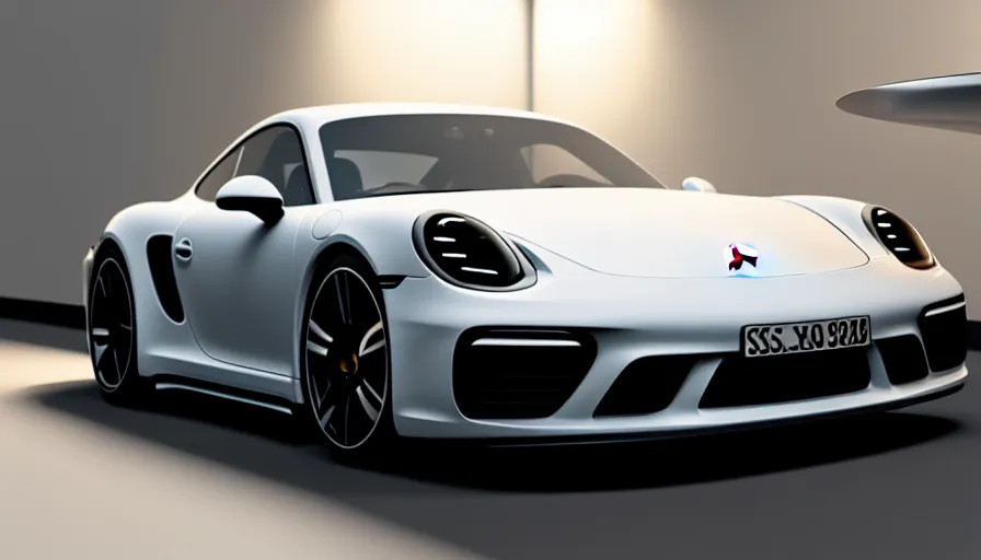 Image similar to Porsche designed by Apple, studio light, octane render