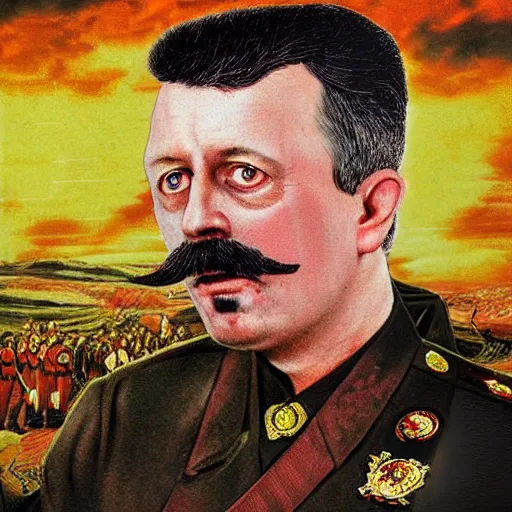 Image similar to igor ivanovich strelkov became bloody ugly supreme ruler of novorossia, photo - realistic, color image, 2 k, highly detailed, bodyhorror, occult art