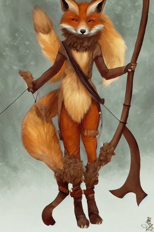 Image similar to a medieval anthropomorphic fox archer with a fluffy tail in a forest, backlighting, trending on artstation, furry art, by kawacy, warm lighting, digital art