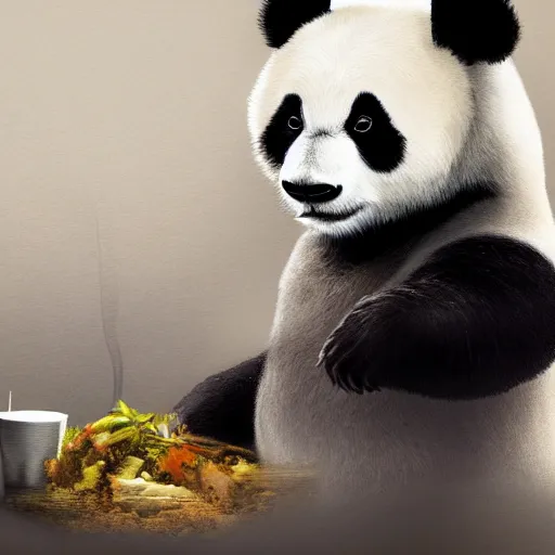 Image similar to a panda wearing a smoking, fancy dressing, studio portrait photo, cover magazine, famous, trending on art station, 8k, 4k, hd,