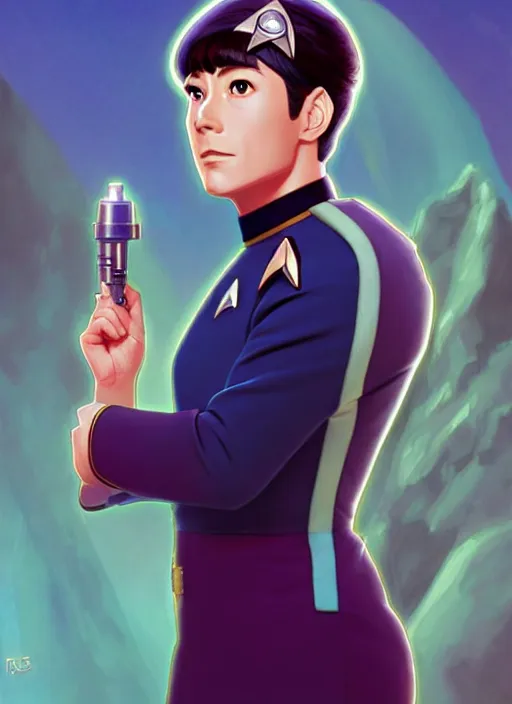 Prompt: cute star trek officer luke thomas, natural lighting, path traced, highly detailed, high quality, digital painting, by don bluth and ross tran and studio ghibli and alphonse mucha, artgerm