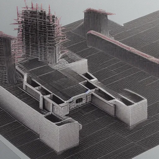 Prompt: architectural diagram of brutalist fascist cyberpunk Japanese castle by Zaha Hadid, Beksinski, Moebius, and Rutkowski