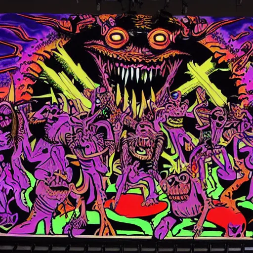 Image similar to mural of demons in rave party in hell by Chor Boogie