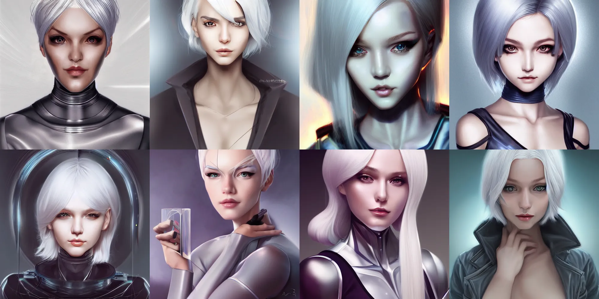 Image similar to a portrait of a scientist android girl with silver hair by artgerm and wlop