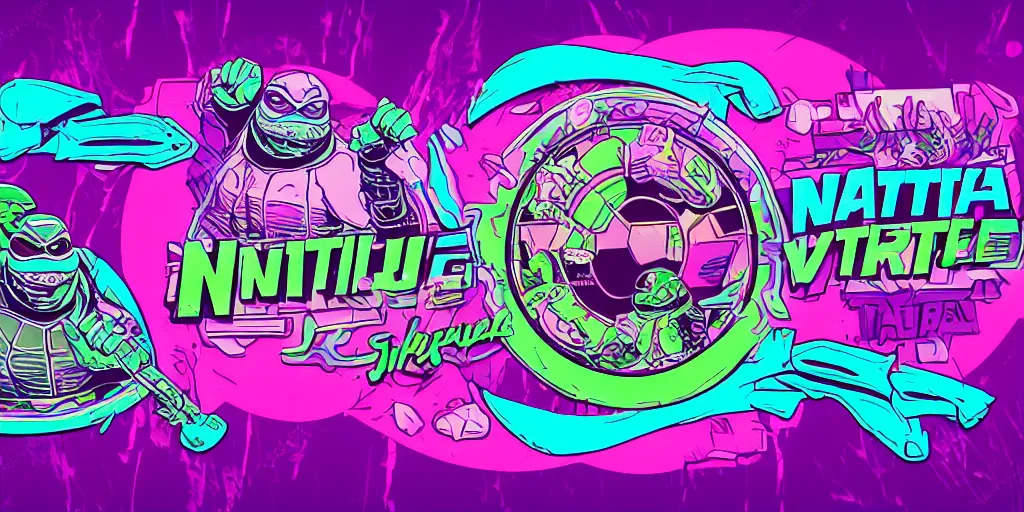 Image similar to vaporwave, vector graphics, ninja turtles, neon